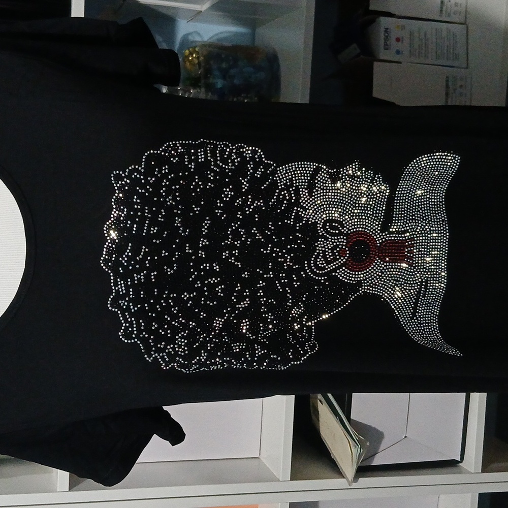 Black T-Shirt with Rhinestone Afro Design
